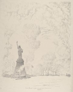 Statuen, New York Bay, 1910. af Joseph Pennell