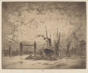 Tower Bridge, aften af Joseph Pennell