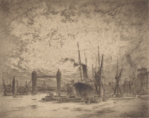 Tower Bridge, aften, 1905. af Joseph Pennell