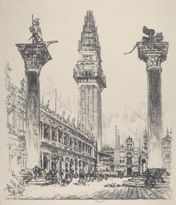 Venedig, Genopbygning af Campanile, 1911. af Joseph Pennell