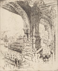 Inden for færgen, Cortlandt Street, New York, 1919. af Joseph Pennell
