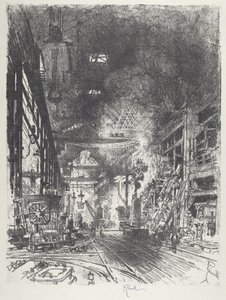 Inden for ovnene, 1916. af Joseph Pennell