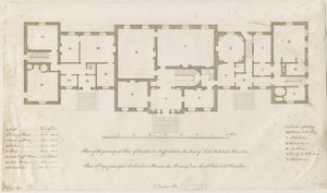 Sandon Hall - Plan over hovedetagen: gravering, nd [1769-1771] (tryk) af Joseph Pickford