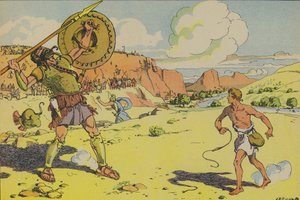 David og Goliat (farvelitografi) af Joseph Porphyre Pinchon