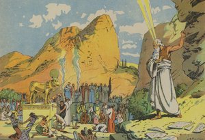 Moses og guldkalven (farvelitografi) af Joseph Porphyre Pinchon