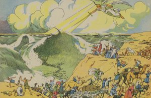 Moses krydser Det Røde Hav (farvelitografi) af Joseph Porphyre Pinchon