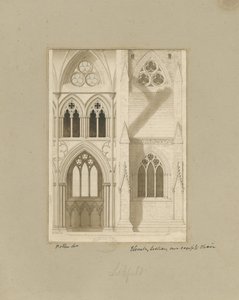 Interiør af Lichfield Cathedral - Skib: sepia tegning af Joseph Potter