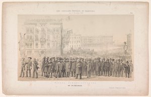 Optocht van boghandel i Hamborg Grosse Johannisstrasse / Boghandlerne (titel på objekt) Optocht i Hamborg tere van Friedrich von Schiller (serietitel) Schiller-konkurrencen i Hamborg (serietitel på objekt) af Joseph Puschkin