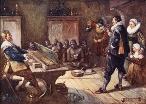 Van Riebeck underholder hottentotterne (farvelitografi)