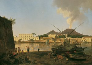 Havnen i Granatello nær Portici med Vesuv i baggrunden