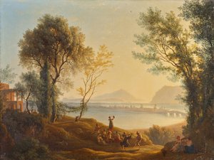 Italiensk landskab med solnedgang