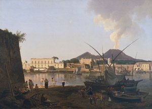 Havnen i Granatello i Portici, nær Napoli, af Josef Rebell (1787-1828), Italien 20. århundrede
