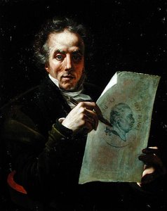 Selvportræt med en tegning af Ludvig XVIII (1755-1824)