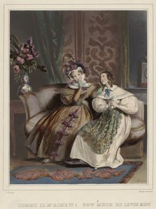 Kvinden. Moderigtigt galleri, ca. 1830: Hvor elsker han mig!!! (...) af Joseph Rose Lemercier