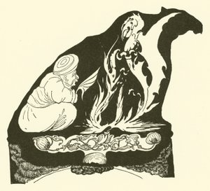 Djinnen startede magien, der bragte humpen til kamelen (gravering)