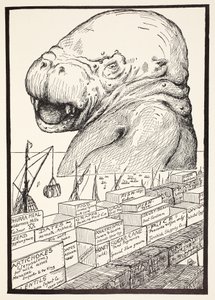 Dyret, der kom op af havet og spiste al den mad, Suleiman-bin-Daoud havde gjort klar til alle dyr i hele verden, illustration fra Just So Stories for Little Children af Rudyar