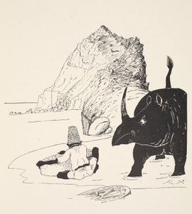 Parsee begynder at spise sin kage på den ubeboede ø, illustration fra 