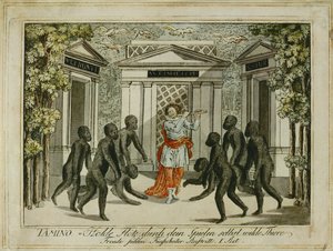 Tamino tæmmer dyrene med Tryllefløjten ... (kobberstik) af Joseph Schaffer