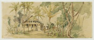 Roankiddi-høvdingens hus på Puinipet (Ponape) Island, Caroline Islands af Joseph Selleny