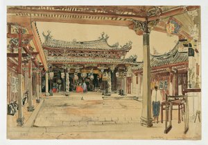 Gården til et kinesisk tempel i Singapore af Joseph Selleny