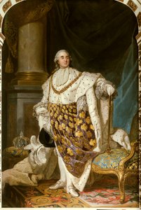 Portræt i foden af kongen af Frankrig Ludvig XVI i helligdragt (1754-1793) Han har halskæden af Helligåndsordenen (Helligånden) - Maleri fra Joseph Siffred Duplessis Atelier (1725-1802) (Joseph- Siffrede, Joseph-Siffrede, Joseph Si