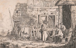 Sommerhus med mennesker af Joseph Stannard