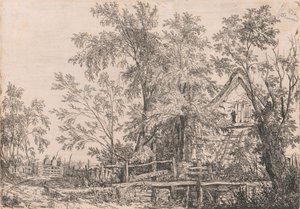 Nedlagt Sommerhus i Landskab med Figurer