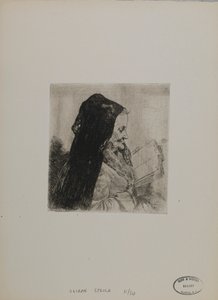 Uden titel - gammel kvinde, der læser af Joseph Stella