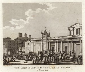 Folkemængder samles omkring vognen med Ludvig XVI og hans familie