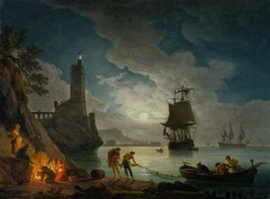 En havn i måneskin af Claude Joseph Vernet