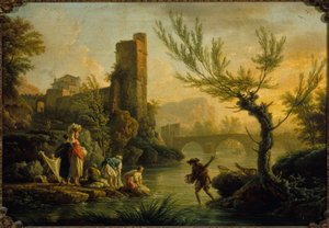 Landskab med vaskekoner, 1763 (olie på lærred)