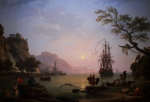 Udsigt over en havn om morgenen (morgen) af Claude Joseph Vernet