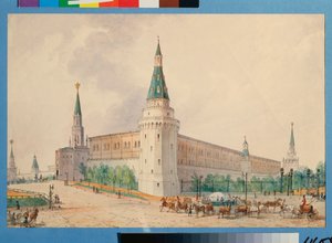 Opstandelsespladsen og Alexanderhaven i Moskva (Opstandelsespladsen og Alexanderhaven i Moskva) - Værk af Joseph Vivien (1793-1852), akvarel på papir, polsk kunst 1800-tallet, klassicisme - Statens historiske museum , Mosk