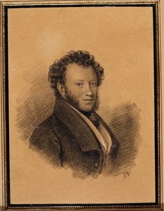 Portræt af forfatteren Alexandre Pouchkine (1799-1837) - Værk af Joseph Vivien (1793-1852), blyant og akvarel på papir