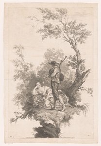Hyrde, der spiller sækkepibe for en ung kvinde Forår Four Seasons (serietitel) af Joseph Wagner (possibly)