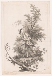 Mand og kvinde i omfavnelse med en hat fuld af druer Efterår Four Seasons (serietitel) af Joseph Wagner (possibly)