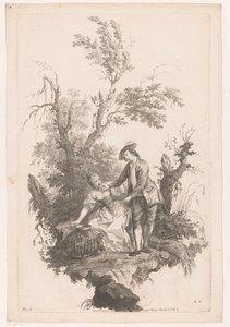 Mand og kvinde med en kurv med fjerkræ Sommer Four Seasons (serietitel) af Joseph Wagner (possibly)