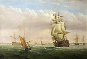 Havneindgang med forsendelse (olie på lærred)