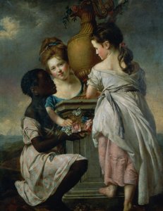 En samtale mellem piger eller to piger med deres sorte tjener, 1770 af Joseph Wright of Derby