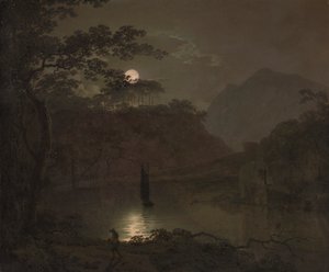 En sø ved måneskin af Joseph Wright of Derby