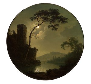 Sø med Slot på en Bakke af Joseph Wright of Derby