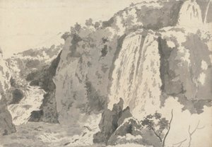 Klippelandskab med vandfald af Joseph Wright of Derby