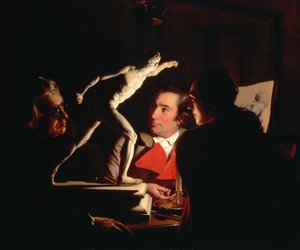 Tre personer, der ser gladiatoren ved stearinlys, ca. 1764-65 af Joseph Wright of Derby