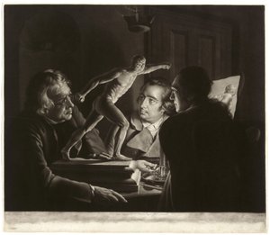 Three Persons Viewing the Gladiator by Candlelight, graveret af William Pether, 1769 af Joseph Wright of Derby
