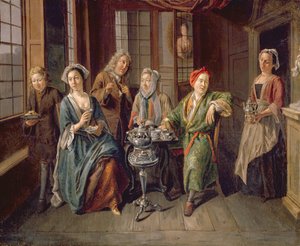 A Tea Party, ca. 1720 (olie på lærred) af Joseph van Aken