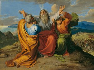 Moses beder sammen med Aron og Hur på Horeb-bjerget
