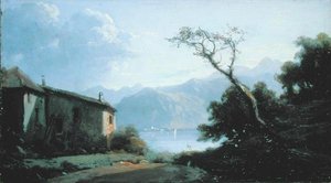 Lake Scene i Frankrig (olie på lærred)