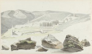 Landskab og bybillede i Tivoli af Josephus Augustus Knip