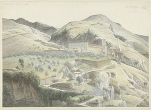 Landskab med kloster ved Subiaco af Josephus Augustus Knip