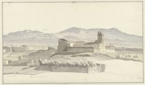 Caracalla-badene i Rom, med Frascati i det fjerne De Thermen van Caracalla, Rom, mødte de Porta Latina en in de verte Frascati